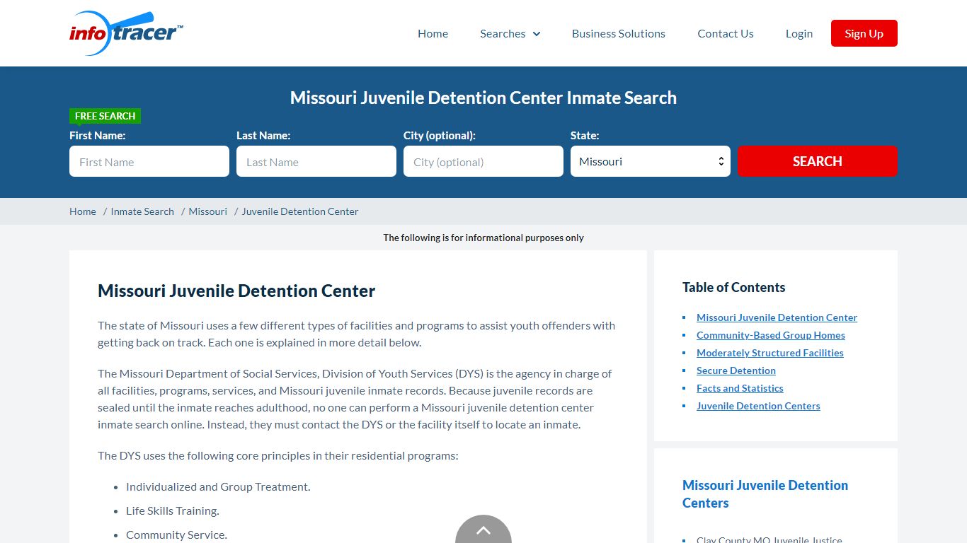 Missouri Juvenile Detention Center Inmate Search - InfoTracer